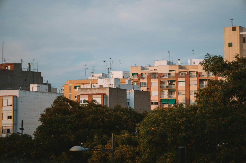 Cityscape featuring residential buildings in Valencia, Spain during the day.
